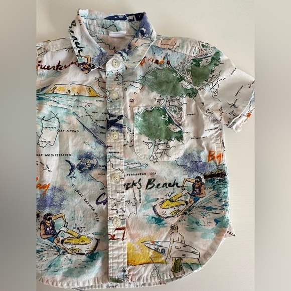 Gap toddler boy button up shirt global world map - Picture 2 of 4